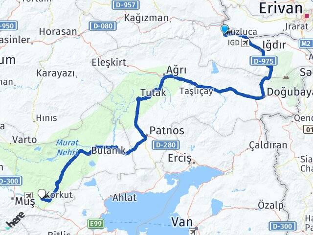 Iğdır Tuzluca Korkut Muş Arası Kaç Km - Yol Haritası