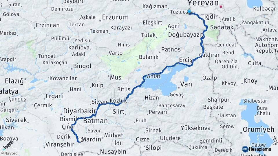 Iğdır Tuzluca Mardin Arası Kaç Km - Yol Haritası