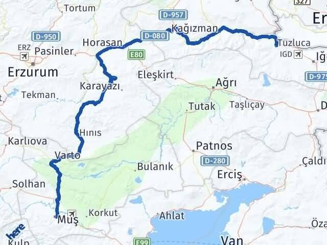 Iğdır Tuzluca Muş Arası Kaç Km - Yol Haritası