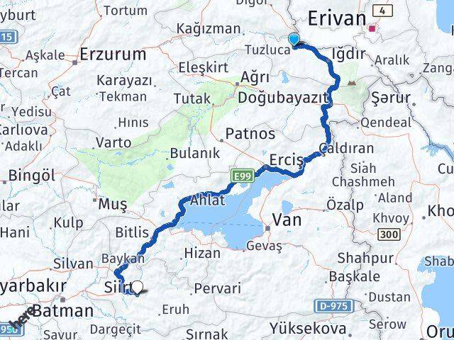 Iğdır Tuzluca Siirt Arası Kaç Km - Yol Haritası