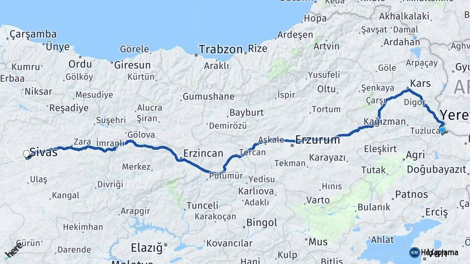 Iğdır Tuzluca Sivas Arası Kaç Km - Yol Haritası