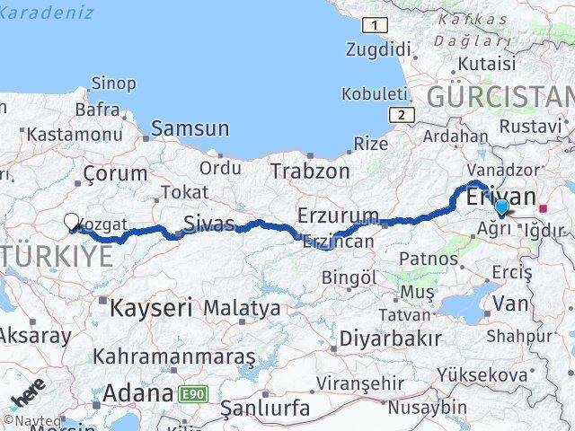 Iğdır Tuzluca Yozgat Arası Kaç Km - Yol Haritası