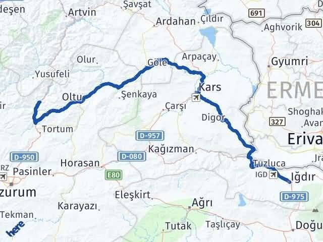 Iğdır Uzundere Erzurum Arası Kaç Km - Yol Haritası