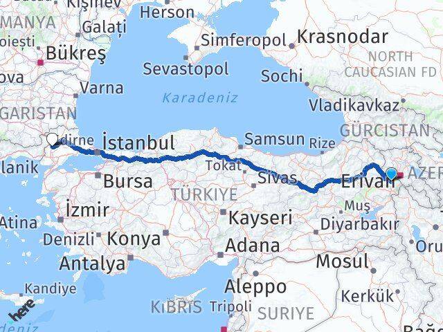 Iğdır Uzunköprü Edirne Arası Kaç Km - Yol Haritası