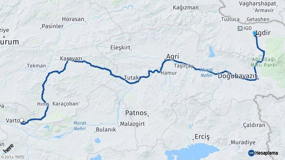 Iğdır Varto Muş Arası Kaç Km - Yol Haritası
