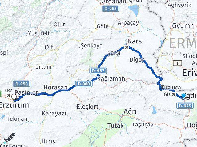 Iğdır Yakutiye Erzurum Arası Kaç Km - Yol Haritası