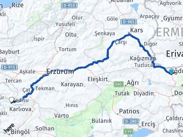 Iğdır Yedisu Bingöl Arası Kaç Km - Yol Haritası