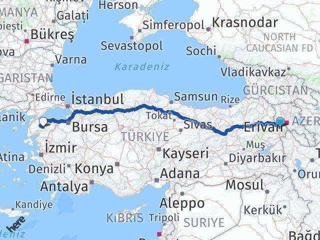 Iğdır Yenice Çanakkale Arası Kaç Km - Yol Haritası
