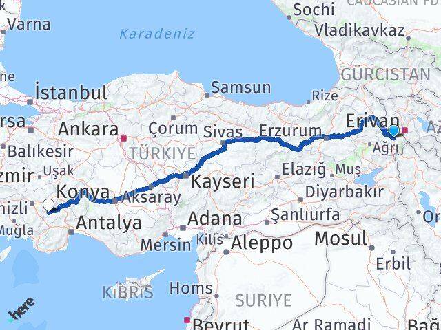 Iğdır Yeşilova Burdur Arası Kaç Km - Yol Haritası