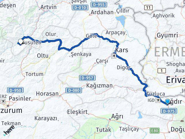 Iğdır Yusufeli Artvin Arası Kaç Km - Yol Haritası