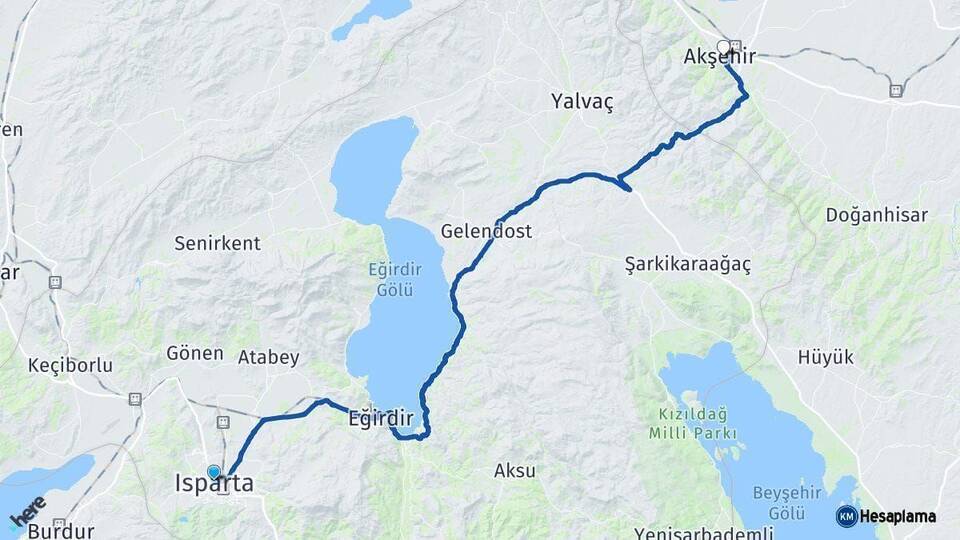 Isparta Akşehir Konya Arası Kaç Km - Yol Haritası