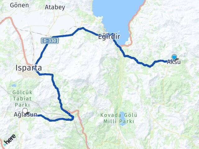 Isparta Aksu Ağlasun Burdur Arası Kaç Km - Yol Haritası