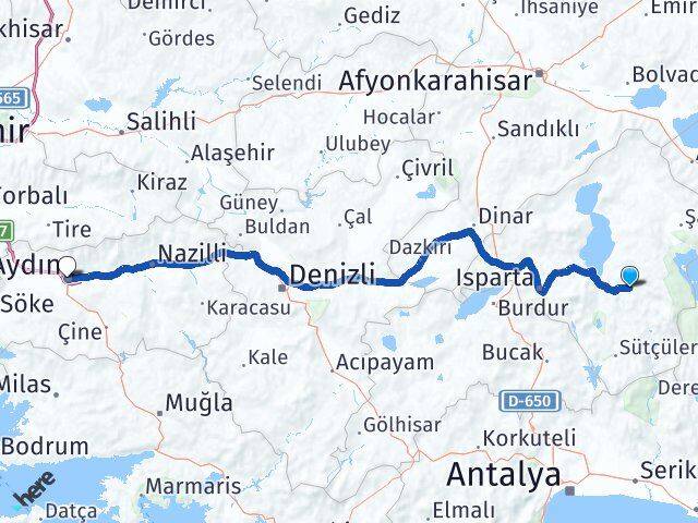 Isparta Aksu Aydın Arası Kaç Km - Yol Haritası