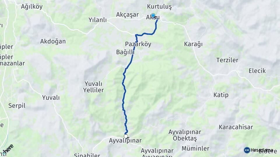 Isparta Aksu Ayvalıpınar Sütçüler Arası Kaç Km - Yol Haritası