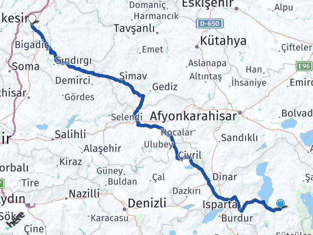 Isparta Aksu Balıkesir Arası Kaç Km - Yol Haritası