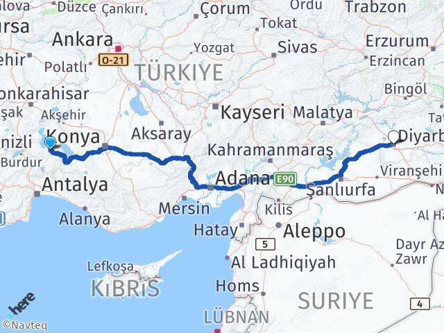Isparta Aksu Diyarbakır Arası Kaç Km - Yol Haritası