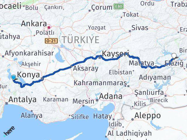 Isparta Aksu Elazığ Arası Kaç Km - Yol Haritası