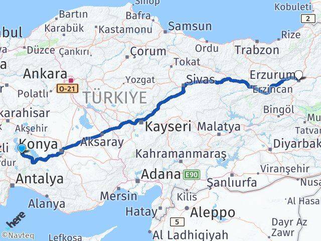 Isparta Aksu Erzurum Arası Kaç Km - Yol Haritası