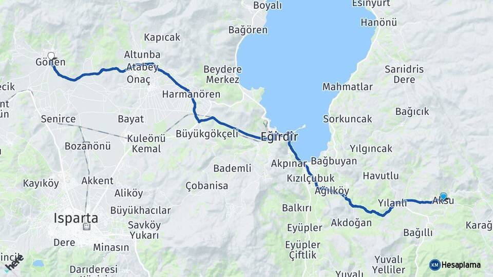 Isparta Aksu Gönen Arası Kaç Km - Yol Haritası