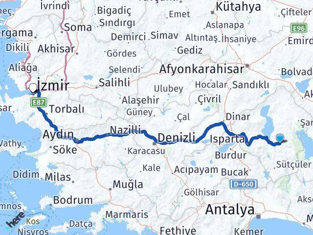 Isparta Aksu İzmir Arası Kaç Km - Yol Haritası