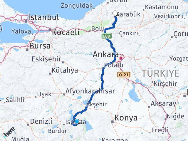 Isparta Aksu Karabük Arası Kaç Km - Yol Haritası