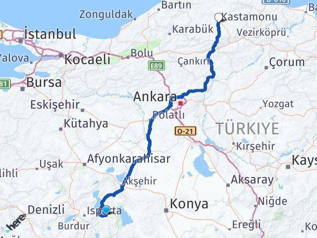 Isparta Aksu Kastamonu Arası Kaç Km - Yol Haritası