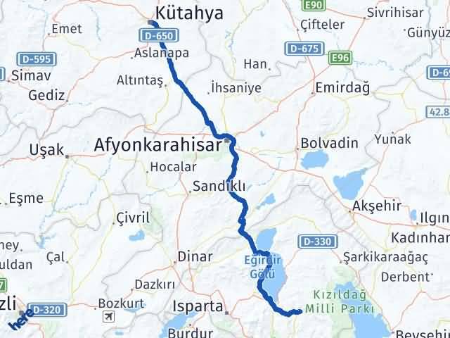 Isparta Aksu Kütahya Arası Kaç Km - Yol Haritası