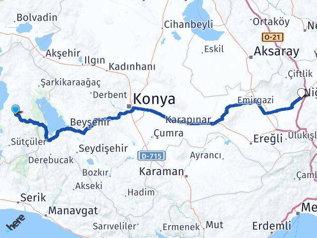Isparta Aksu Niğde Arası Kaç Km - Yol Haritası