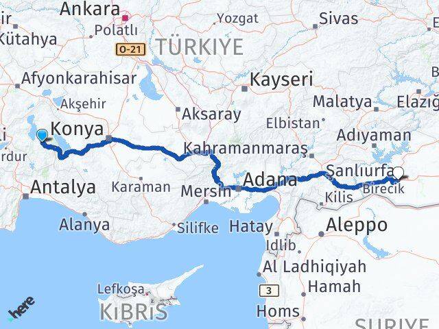 Isparta Aksu Şanlıurfa Arası Kaç Km - Yol Haritası