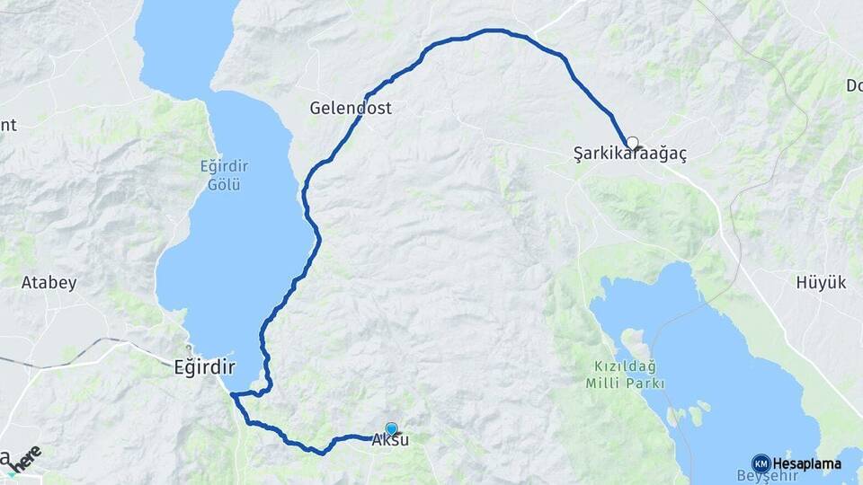 Isparta Aksu Şarkikaraağaç Arası Kaç Km - Yol Haritası