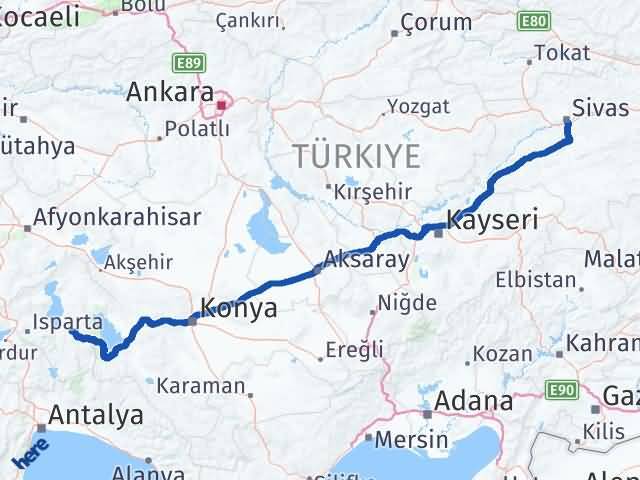 Isparta Aksu Sivas Arası Kaç Km - Yol Haritası
