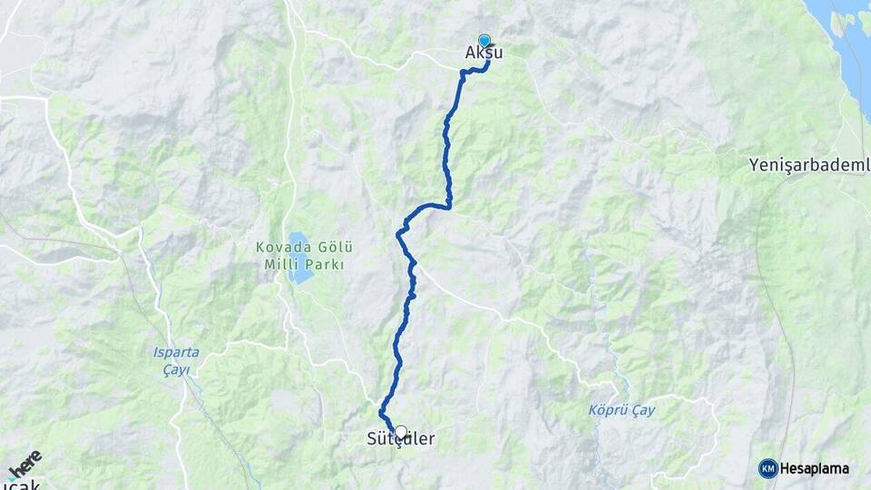 Isparta Aksu Sütçüler Arası Kaç Km - Yol Haritası