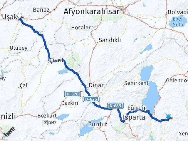 Isparta Aksu Uşak Arası Kaç Km - Yol Haritası