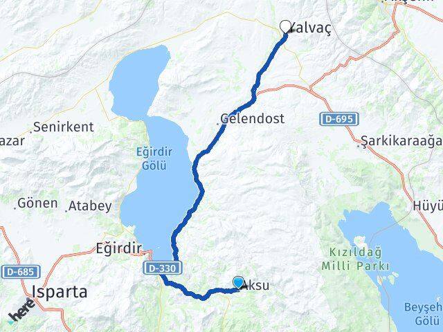 Isparta Aksu Yalvaç Arası Kaç Km - Yol Haritası