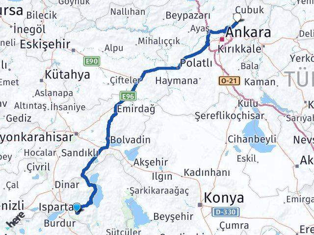 Isparta Akyurt Ankara Arası Kaç Km - Yol Haritası