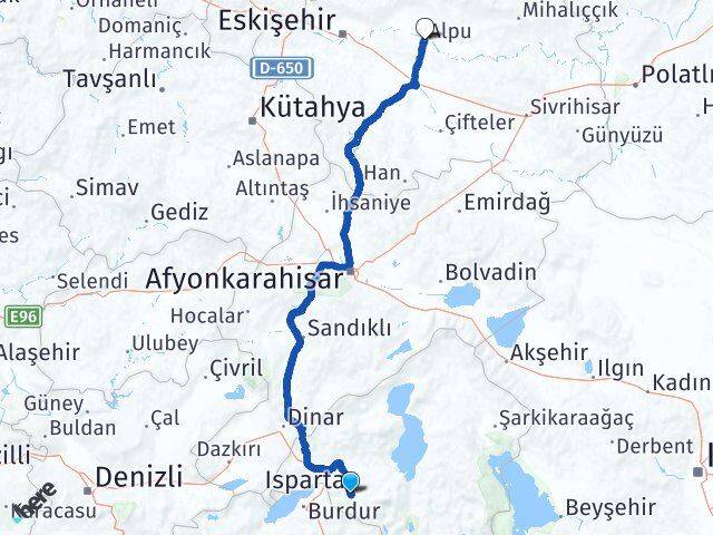 Isparta Alpu Eskişehir Arası Kaç Km - Yol Haritası