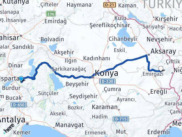 Isparta Altunhisar Niğde Arası Kaç Km - Yol Haritası
