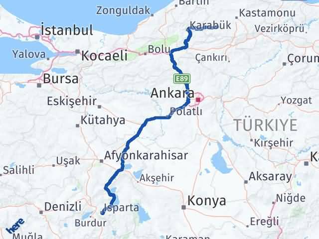 Isparta Araç Kastamonu Arası Kaç Km - Yol Haritası