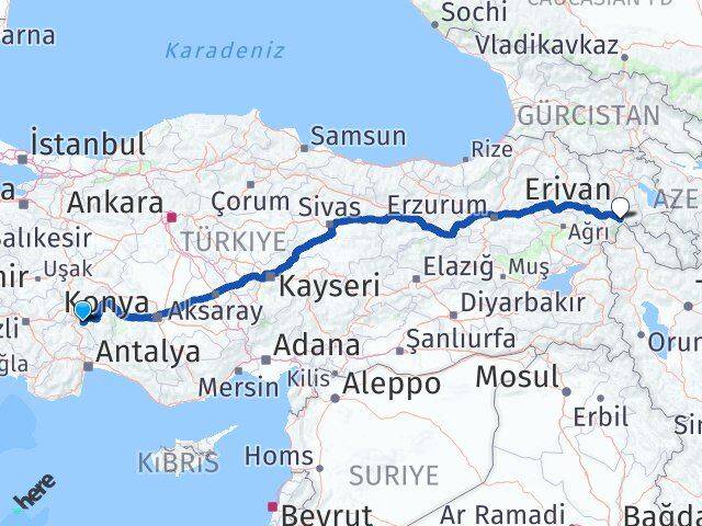 Isparta Aralık Iğdır Arası Kaç Km - Yol Haritası