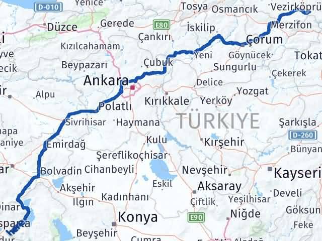 Isparta Asarcık Samsun Arası Kaç Km - Yol Haritası
