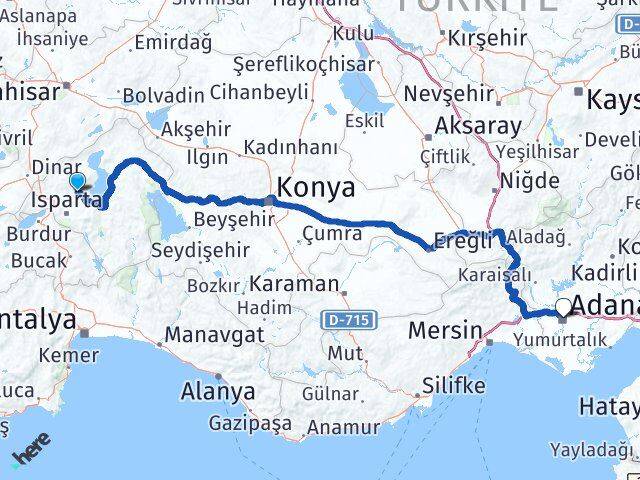 Isparta Atabey Adana Arası Kaç Km - Yol Haritası