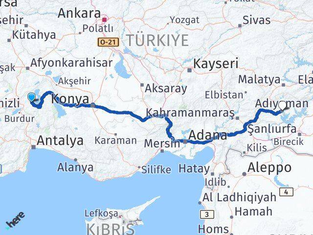 Isparta Atabey Adıyaman Arası Kaç Km - Yol Haritası
