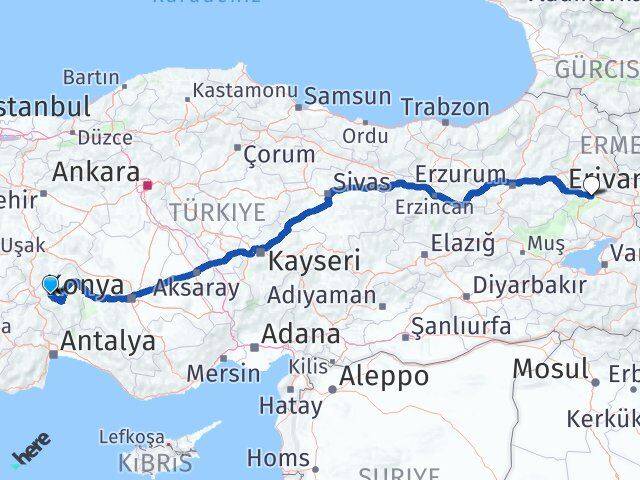 Isparta Atabey Ağrı Arası Kaç Km - Yol Haritası