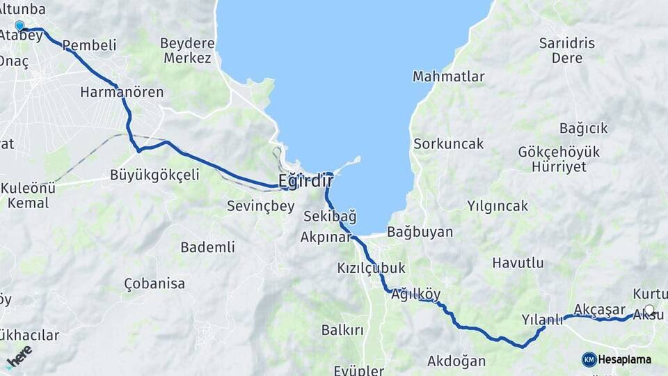 Isparta Atabey Aksu Arası Kaç Km - Yol Haritası