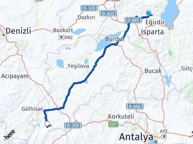 Isparta Atabey Altınyayla Burdur Arası Kaç Km - Yol Haritası