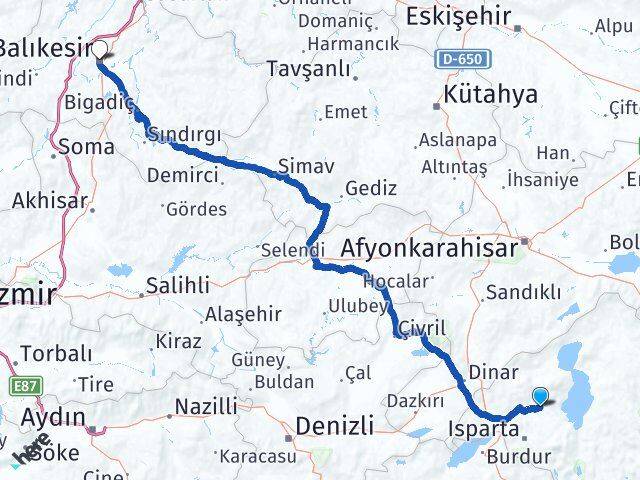 Isparta Atabey Balıkesir Arası Kaç Km - Yol Haritası
