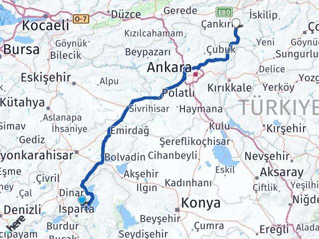 Isparta Atabey Çankırı Arası Kaç Km - Yol Haritası