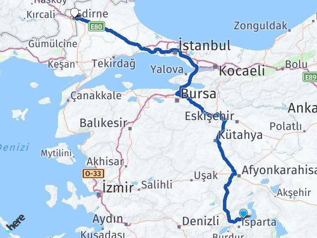 Isparta Atabey Edirne Arası Kaç Km - Yol Haritası