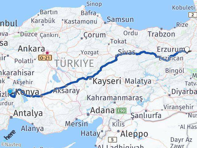 Isparta Atabey Erzurum Arası Kaç Km - Yol Haritası