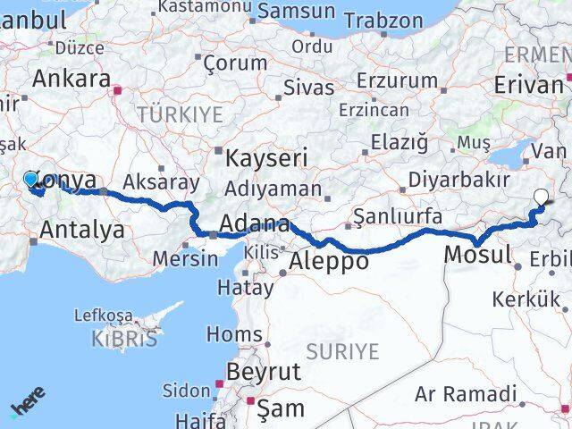 Isparta Atabey Hakkari Arası Kaç Km - Yol Haritası